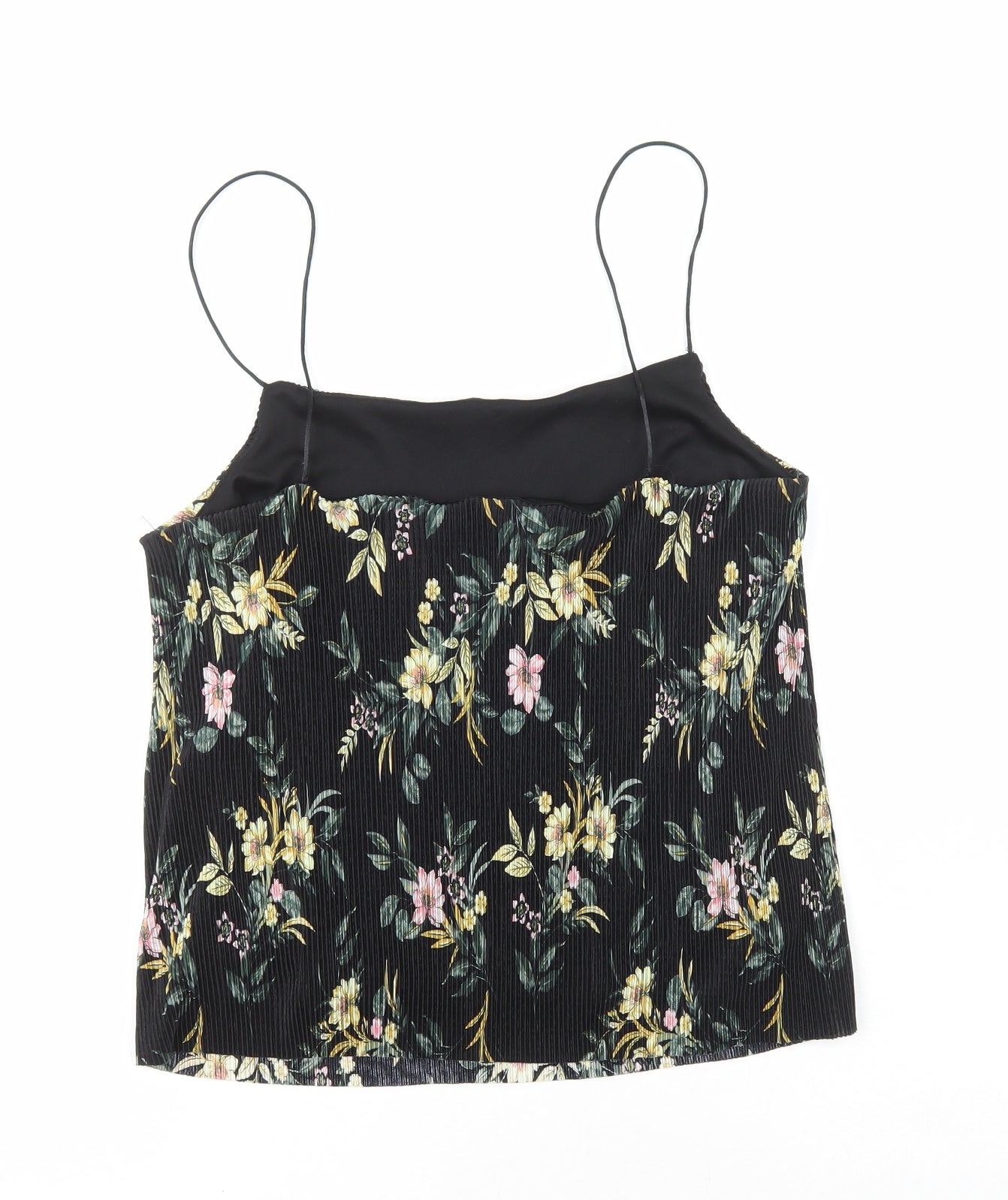 New Look Womens Black Floral Polyester Camisole T-Shirt Size 14 Square Neck