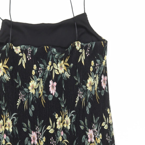 New Look Womens Black Floral Polyester Camisole T-Shirt Size 14 Square Neck