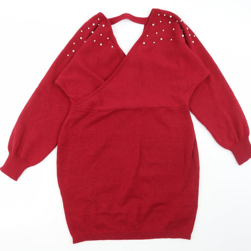 SheIn Womens Red Acrylic Jumper Dress Size XL V-Neck