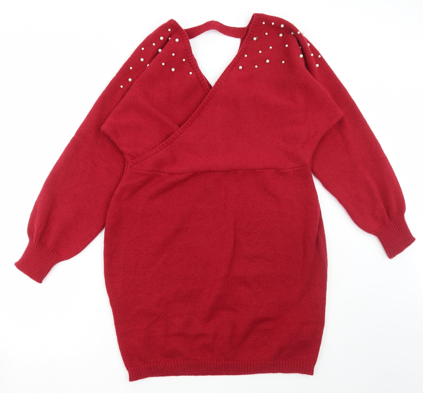 SheIn Womens Red Acrylic Jumper Dress Size XL V-Neck