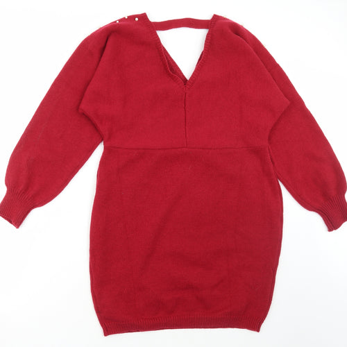 SheIn Womens Red Acrylic Jumper Dress Size XL V-Neck