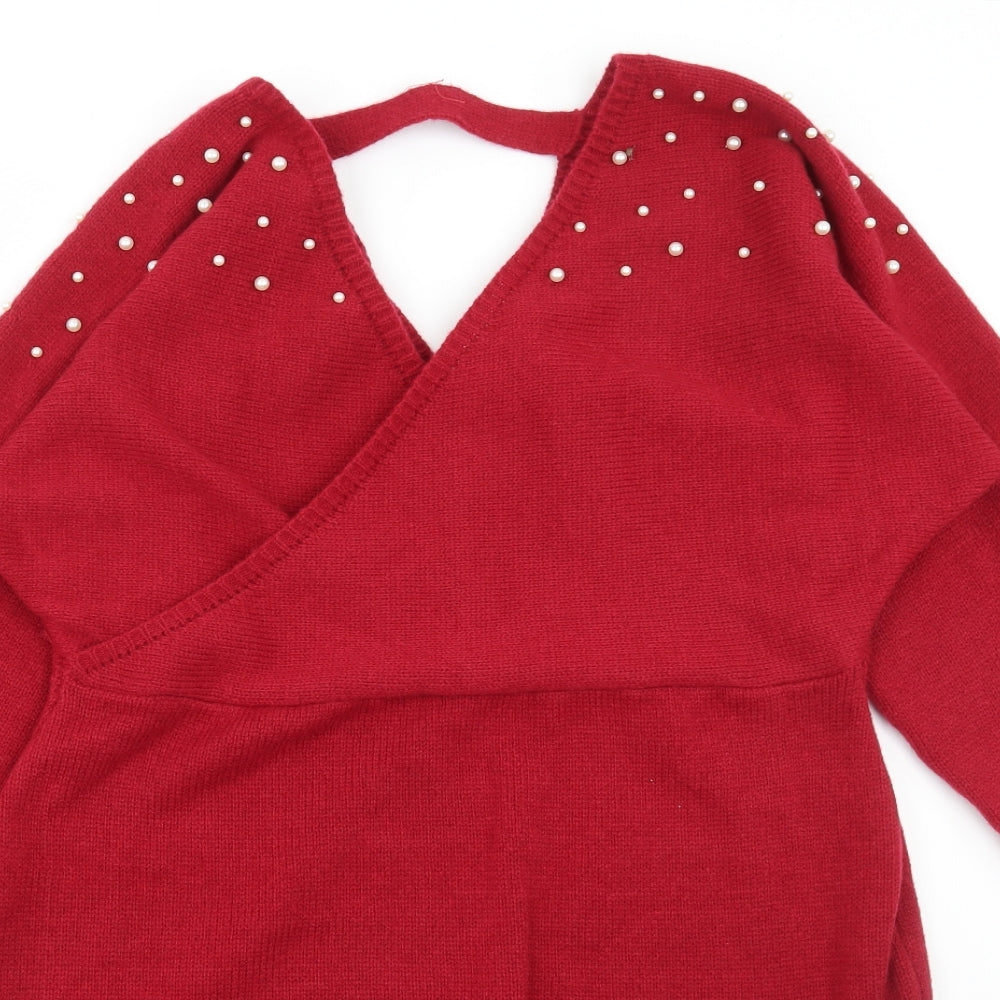 SheIn Womens Red Acrylic Jumper Dress Size XL V-Neck
