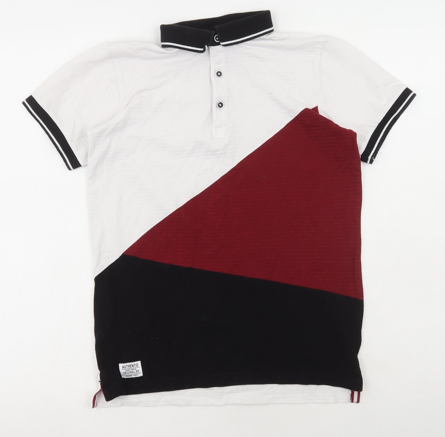 Matalan Boys White Colourblock Cotton Basic Polo Size 13 Years Collared