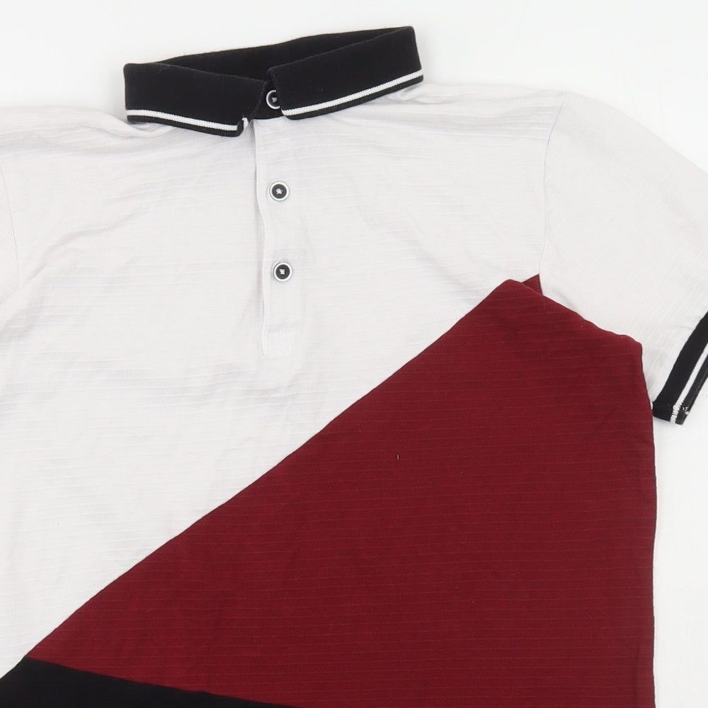 Matalan Boys White Colourblock Cotton Basic Polo Size 13 Years Collared