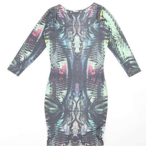 River Island Womens Multicoloured Geometric Polyester Bodycon Size 6 Round Neck