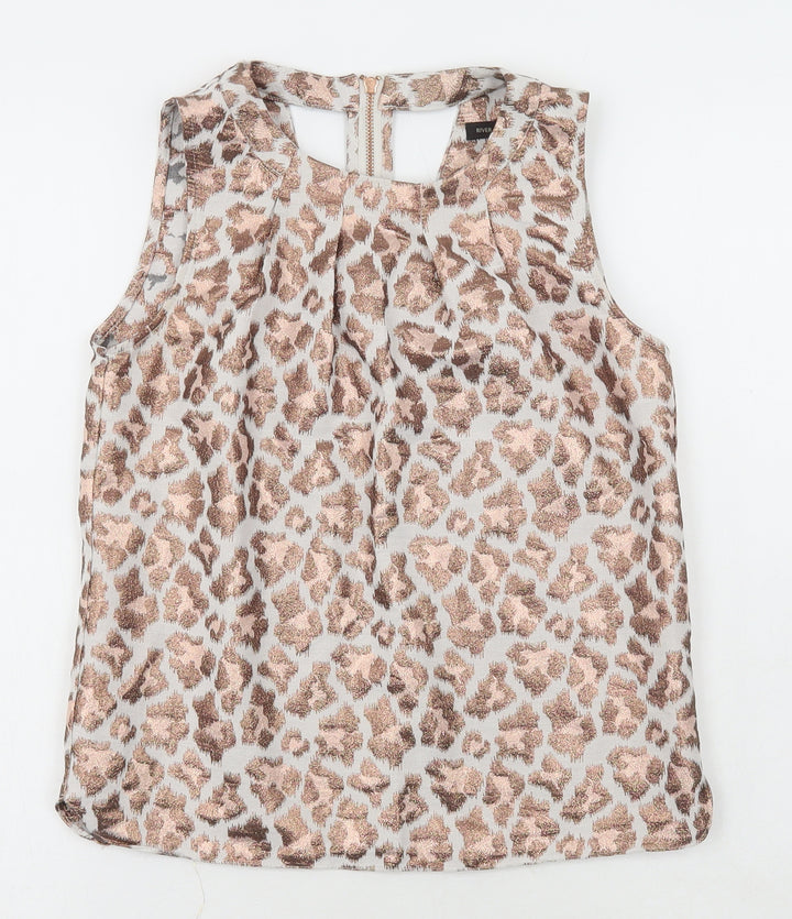 River Island Womens Multicoloured Animal Print Polyester Basic Tank Size 6 Scoop Neck