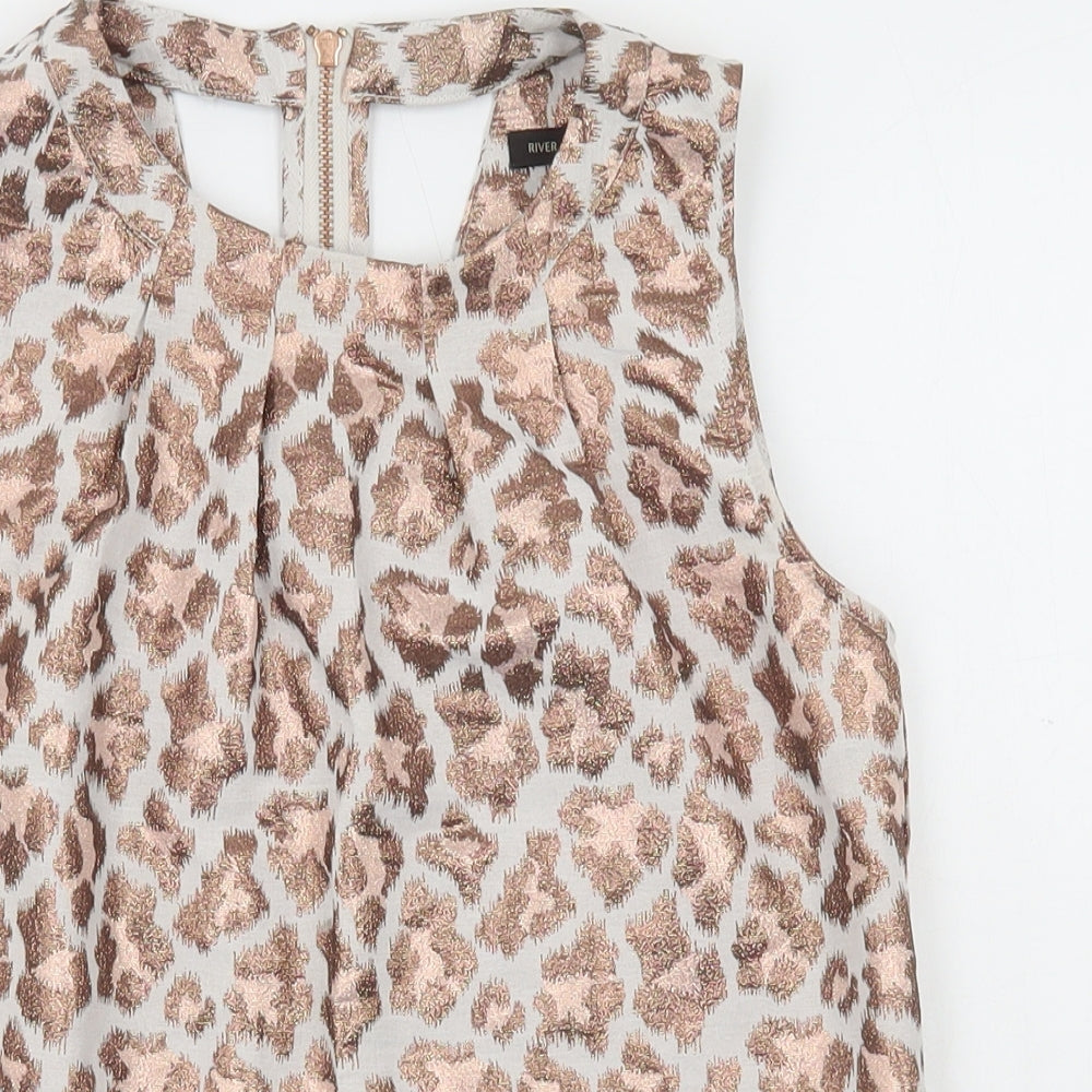 River Island Womens Multicoloured Animal Print Polyester Basic Tank Size 6 Scoop Neck
