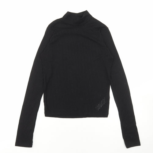 Topshop Womens Black Polyester Basic T-Shirt Size 8 High Neck