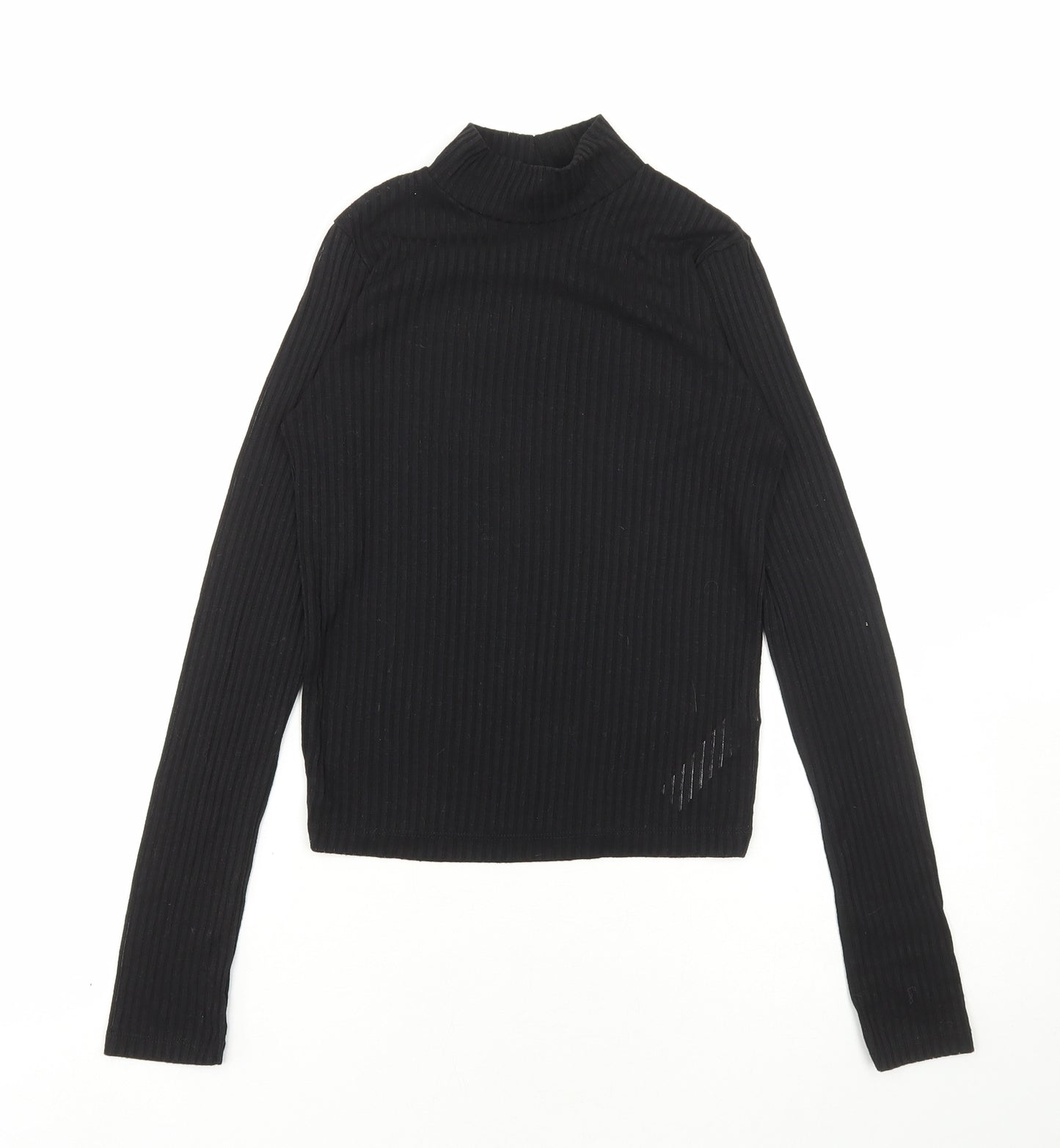 Topshop Womens Black Polyester Basic T-Shirt Size 8 High Neck