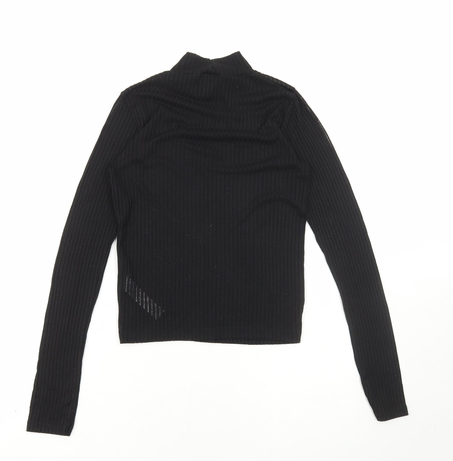 Topshop Womens Black Polyester Basic T-Shirt Size 8 High Neck