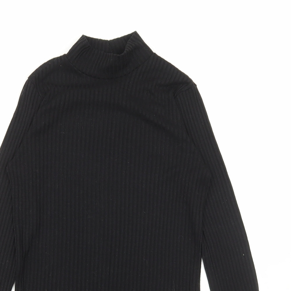 Topshop Womens Black Polyester Basic T-Shirt Size 8 High Neck