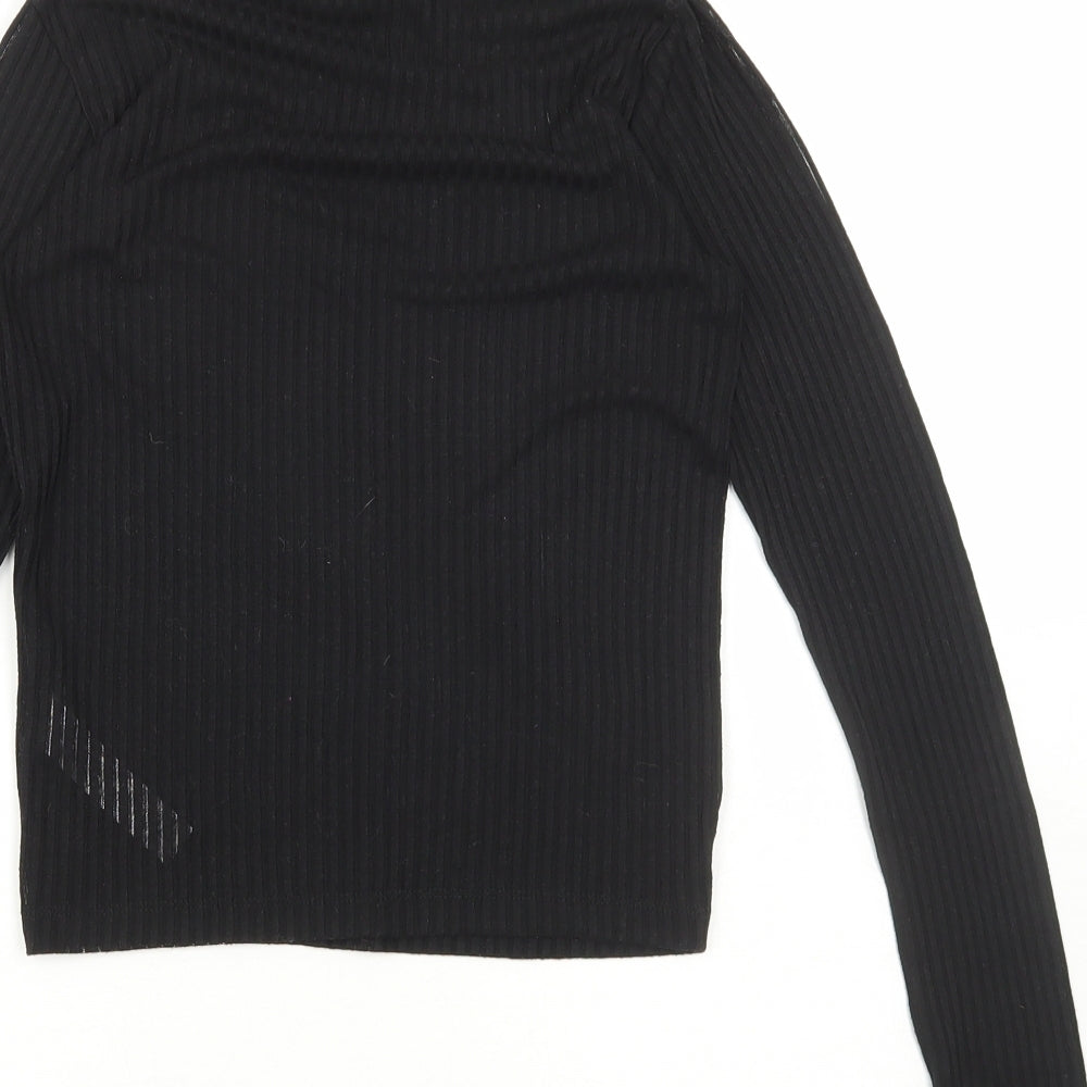 Topshop Womens Black Polyester Basic T-Shirt Size 8 High Neck