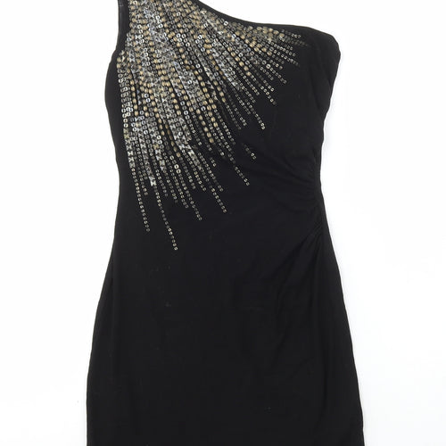 Warehouse Womens Black Viscose Bodycon Size 8 One Shoulder
