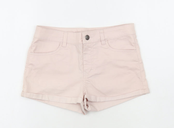 H&M Womens Beige Cotton Dungaree Shorts Shorts Size 8 Regular