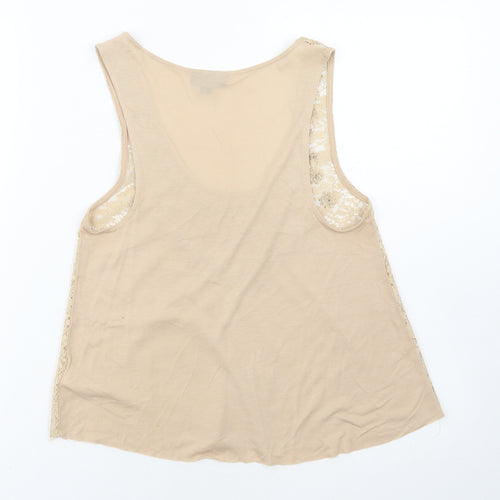 Topshop Womens Gold Polyester Camisole Tank Size 8 Round Neck - Lace Detail