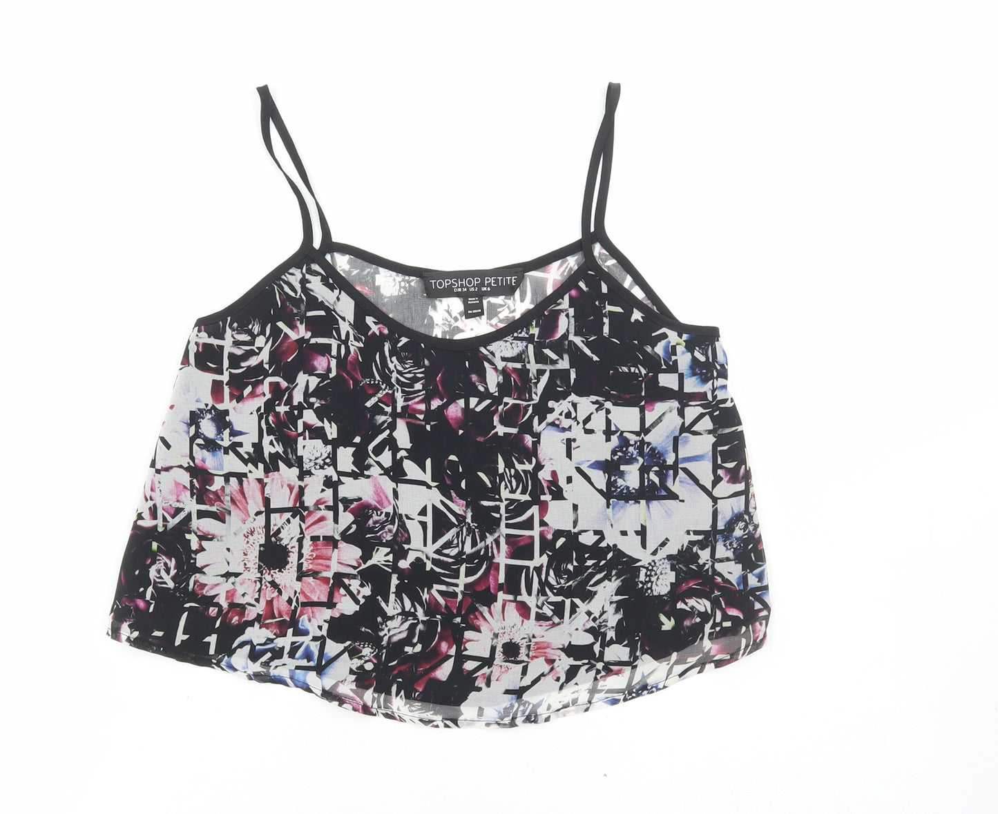 Topshop Womens Black Geometric Polyester Cropped Tank Size 6 Scoop Neck