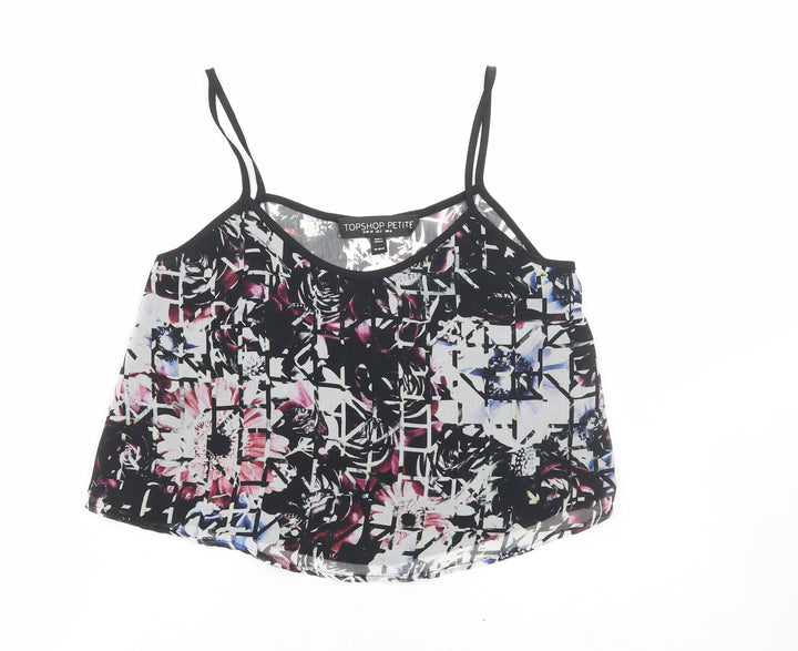 Topshop Womens Black Geometric Polyester Cropped Tank Size 6 Scoop Neck