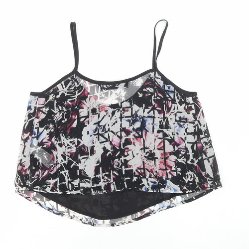 Topshop Womens Black Geometric Polyester Cropped Tank Size 6 Scoop Neck