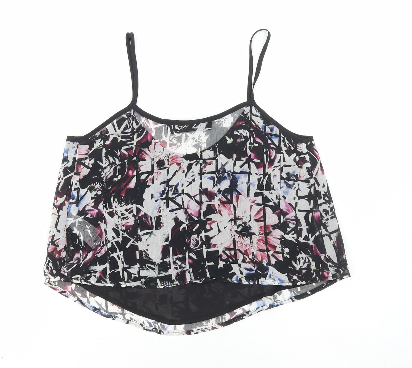 Topshop Womens Black Geometric Polyester Cropped Tank Size 6 Scoop Neck