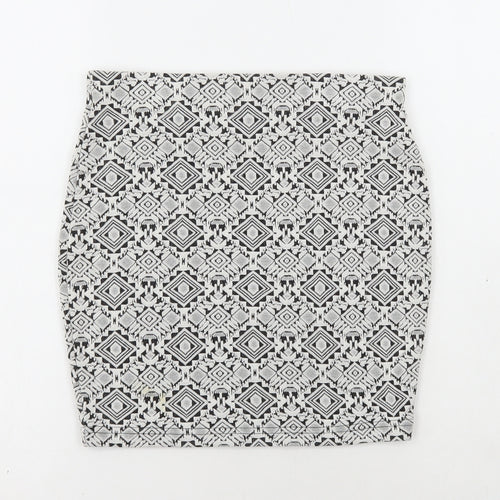 River Island Womens White Geometric Viscose Mini Skirt Size 8