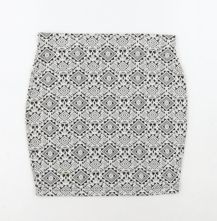 River Island Womens White Geometric Viscose Mini Skirt Size 8