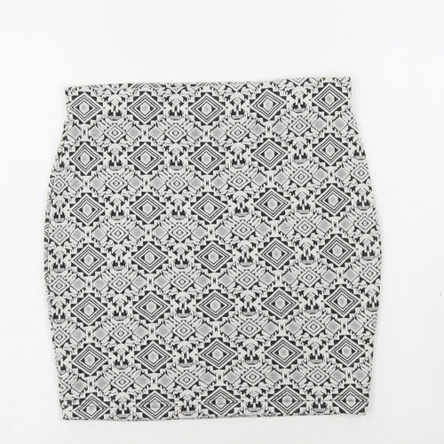 River Island Womens White Geometric Viscose Mini Skirt Size 8