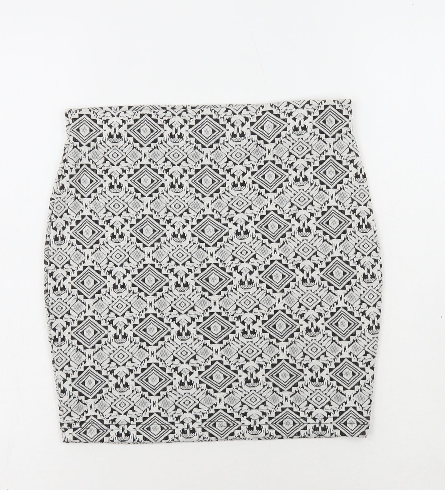 River Island Womens White Geometric Viscose Mini Skirt Size 8