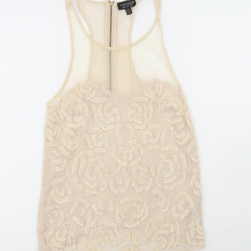 Topshop Womens Beige Nylon Camisole Tank Size 6 Scoop Neck