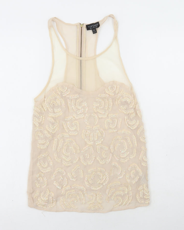 Topshop Womens Beige Nylon Camisole Tank Size 6 Scoop Neck