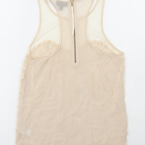 Topshop Womens Beige Nylon Camisole Tank Size 6 Scoop Neck