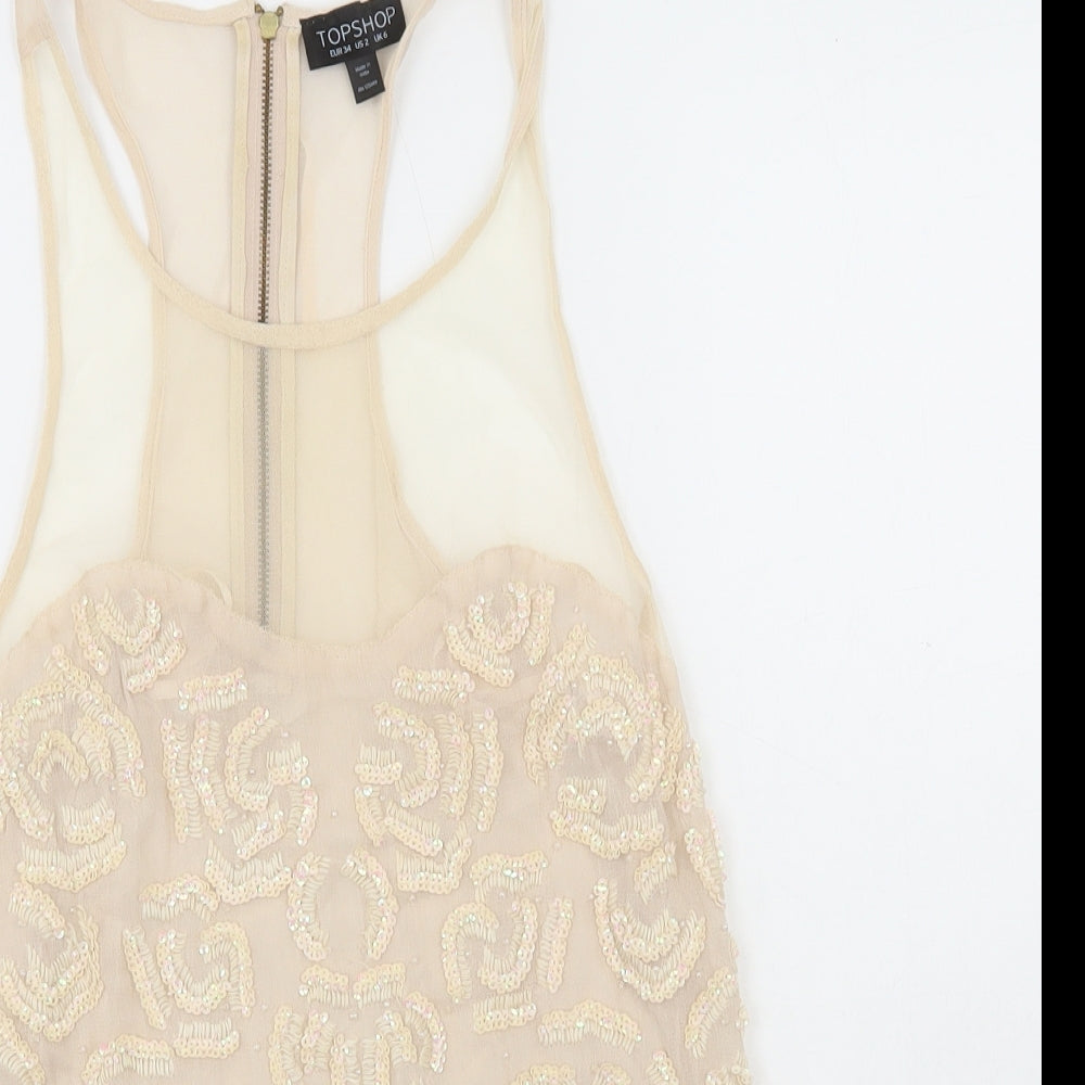 Topshop Womens Beige Nylon Camisole Tank Size 6 Scoop Neck