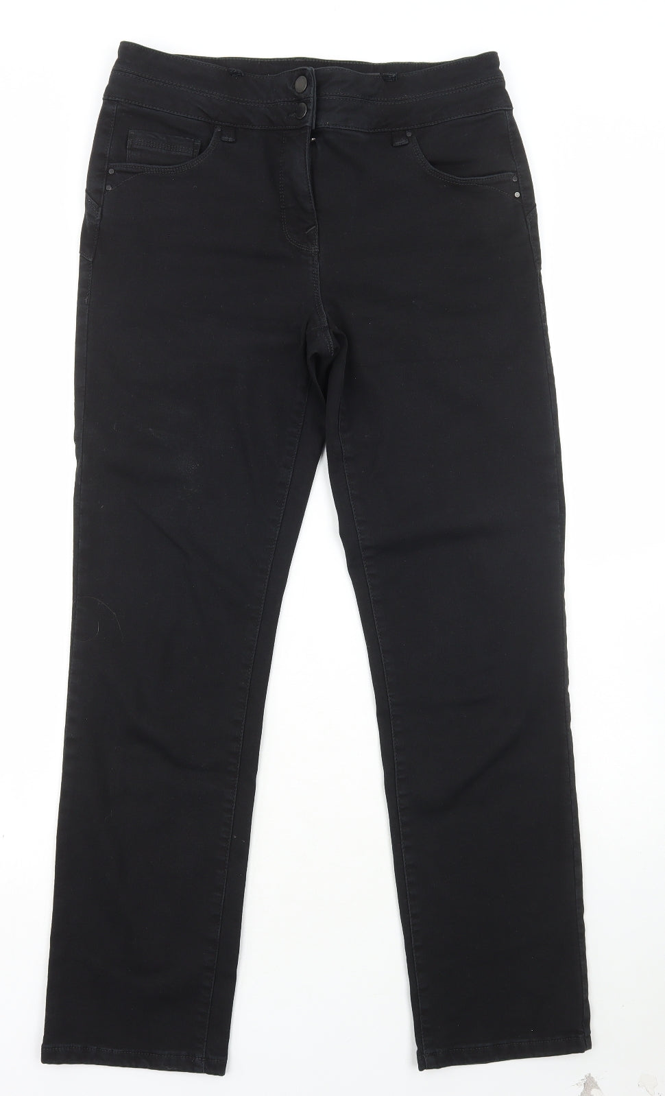 NEXT Womens Black Cotton Straight Jeans Size 14 L29 in Regular Zip