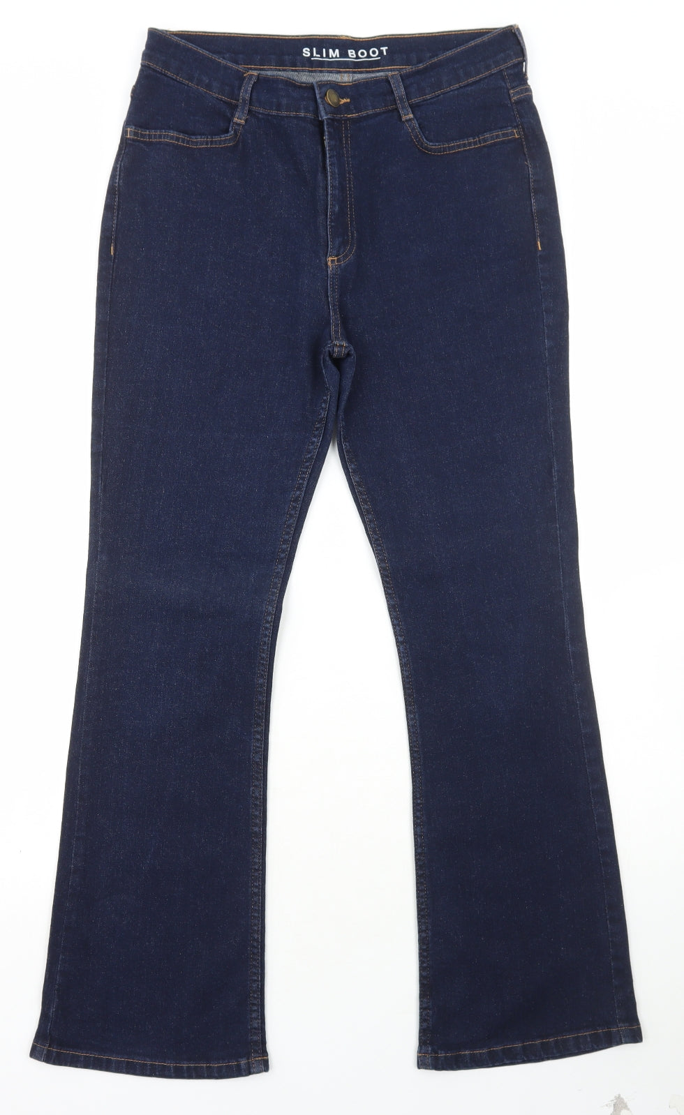 Marks and Spencer Womens Blue Cotton Bootcut Jeans Size 12 L28 in Regular Button