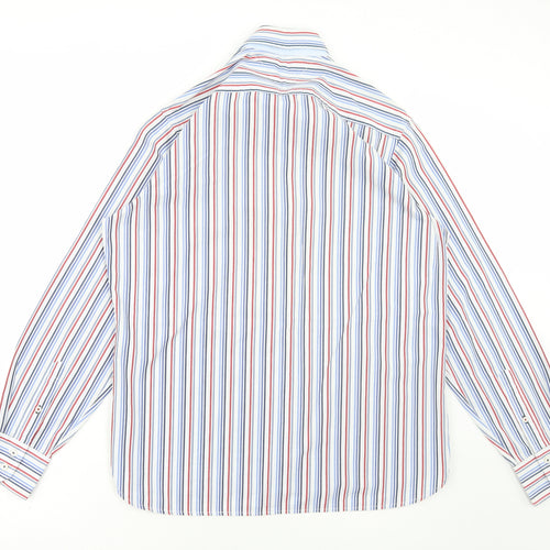 Tommy Hilfiger Mens White Striped Cotton Dress Shirt Size M Collared