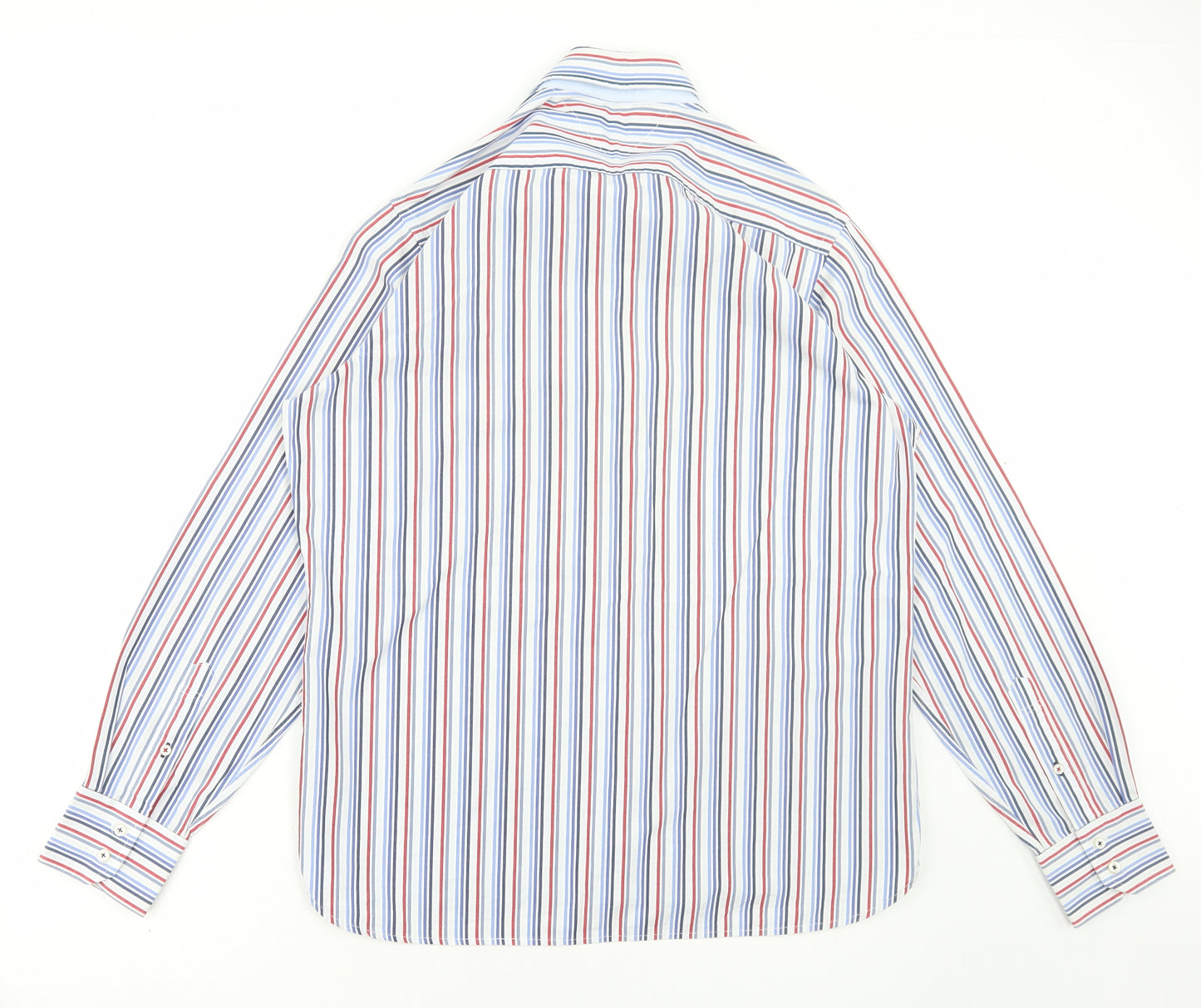 Tommy Hilfiger Mens White Striped Cotton Dress Shirt Size M Collared