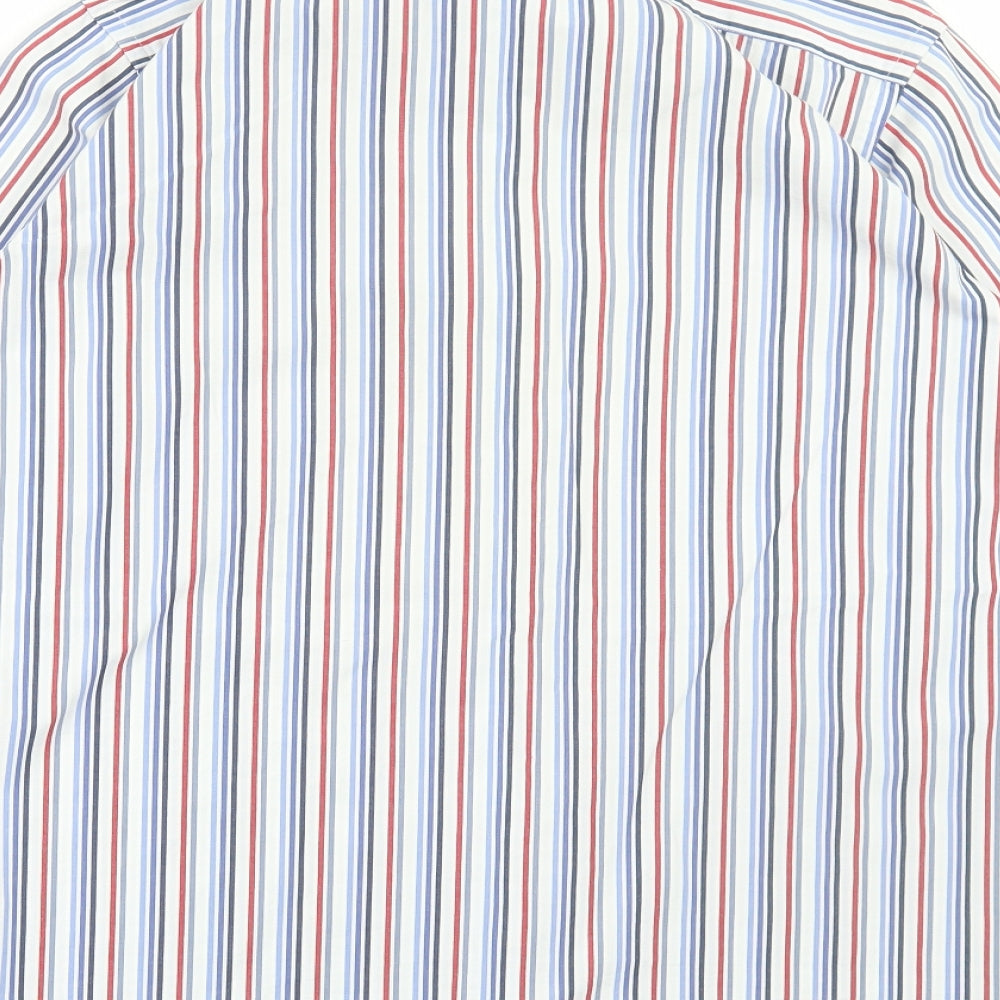 Tommy Hilfiger Mens White Striped Cotton Dress Shirt Size M Collared