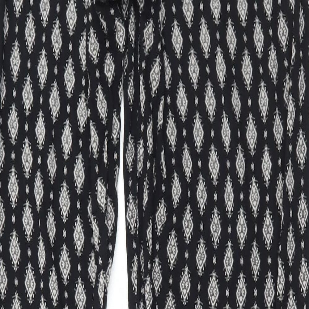 NEXT Womens Black Geometric Viscose Trousers Size 12 L30 in Regular