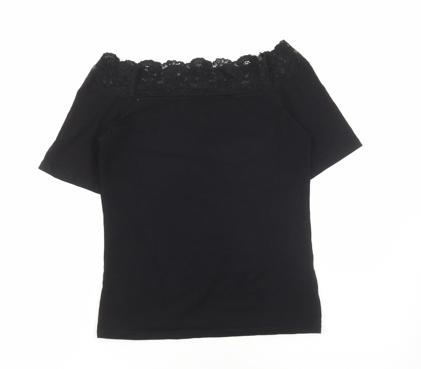 Dorothy Perkins Womens Black Cotton Basic T-Shirt Size 8 Off the Shoulder