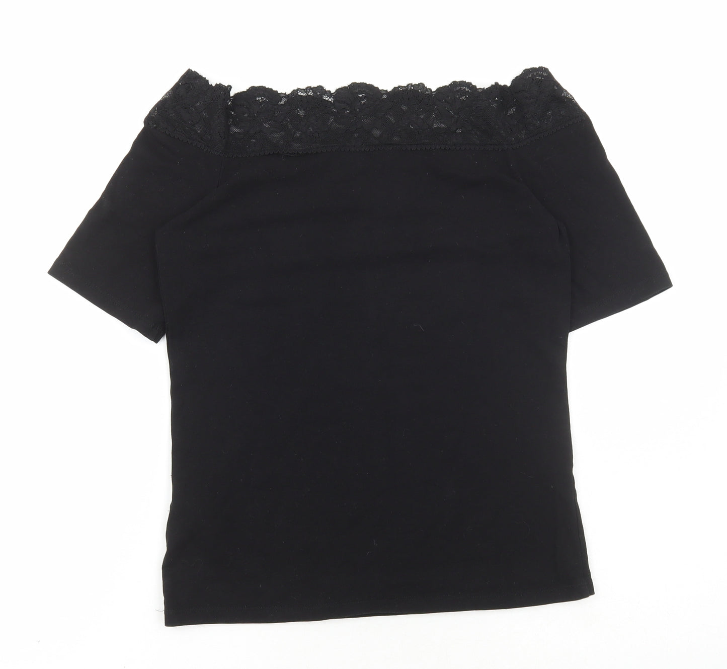 Dorothy Perkins Womens Black Cotton Basic T-Shirt Size 8 Off the Shoulder