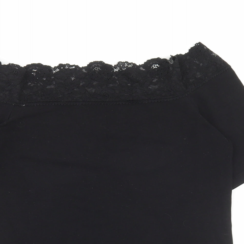 Dorothy Perkins Womens Black Cotton Basic T-Shirt Size 8 Off the Shoulder