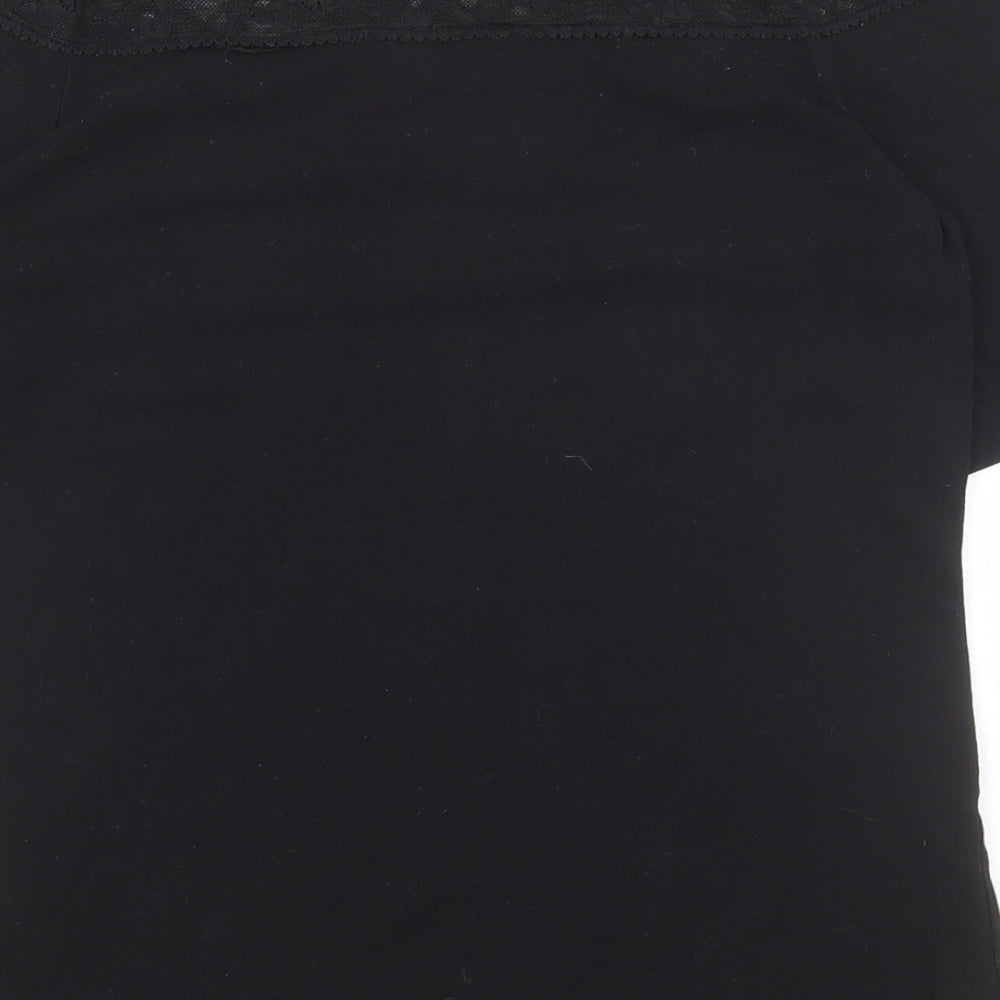 Dorothy Perkins Womens Black Cotton Basic T-Shirt Size 8 Off the Shoulder