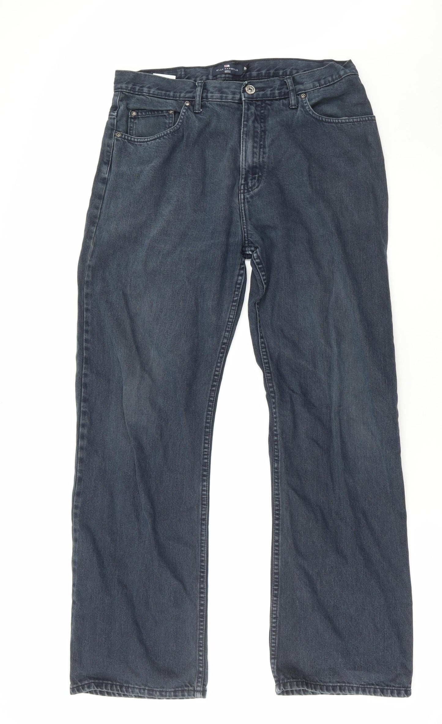 Blue Harbour Mens Blue Cotton Straight Jeans Size 34 in L31 in Regular Button