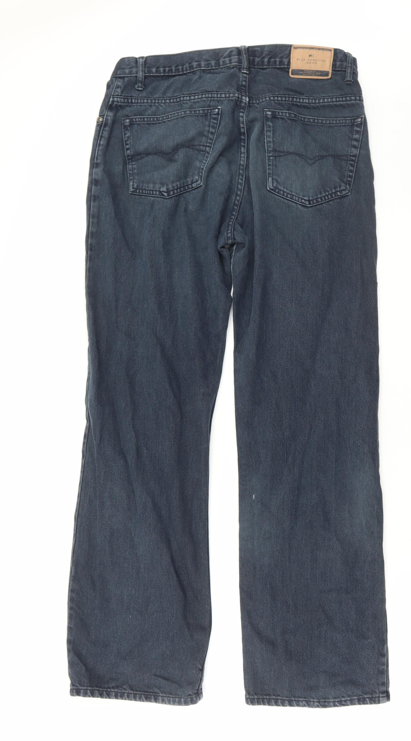 Blue Harbour Mens Blue Cotton Straight Jeans Size 34 in L31 in Regular Button