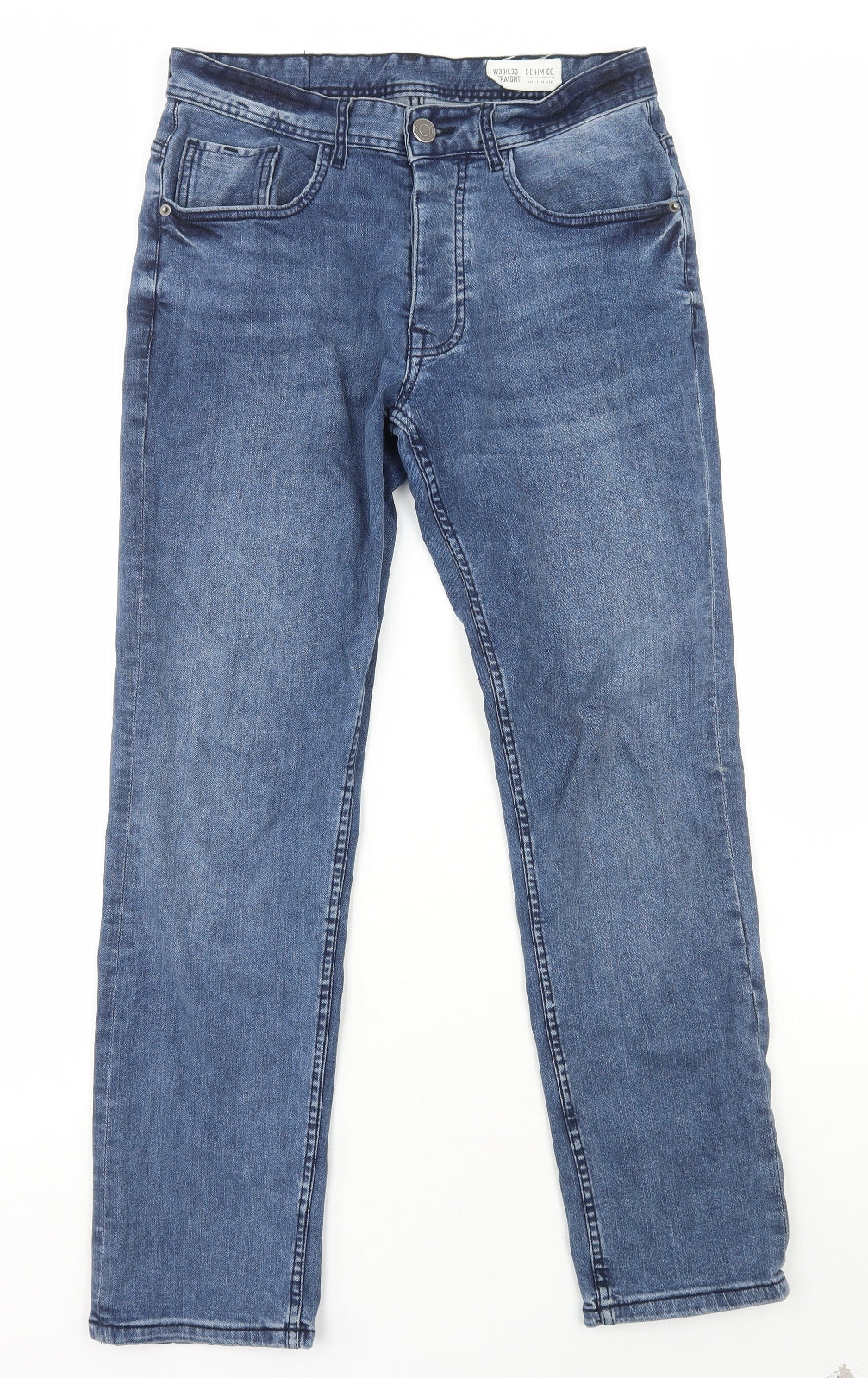Denim & Co. Mens Blue Cotton Straight Jeans Size 30 in L30 in Regular Button