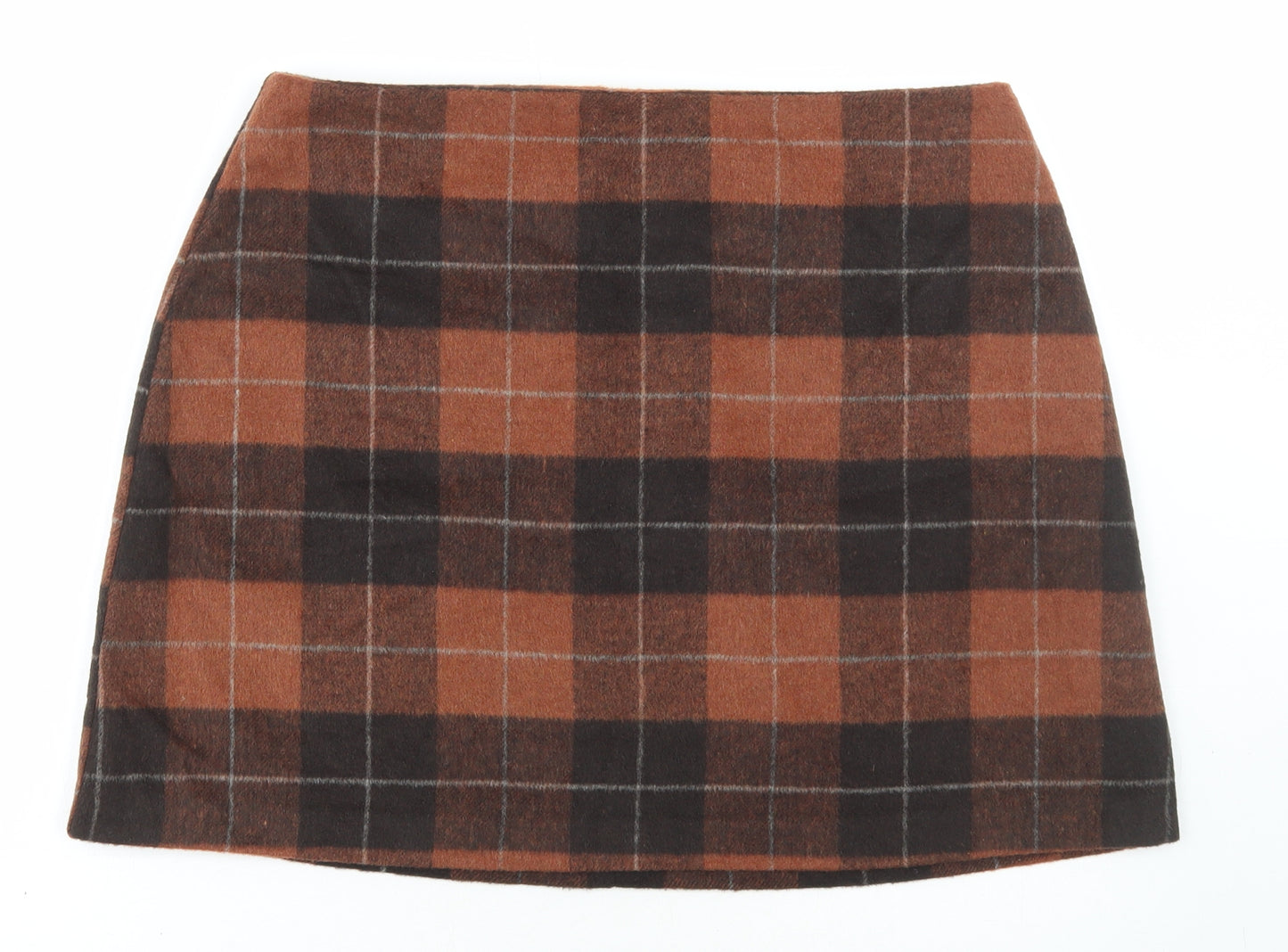 Primark Womens Brown Plaid Polyester A-Line Skirt Size 18
