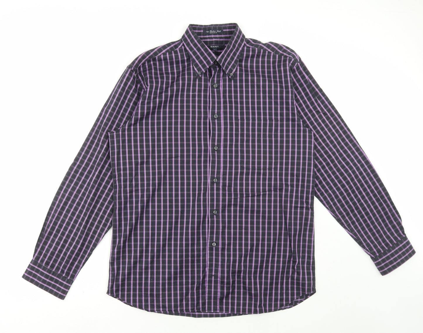 GANT Mens Purple Striped Cotton Dress Shirt Size L Collared Button