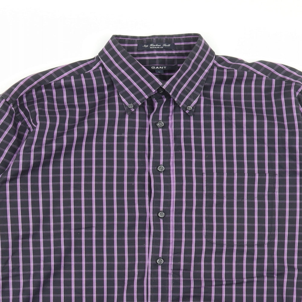 GANT Mens Purple Striped Cotton Dress Shirt Size L Collared Button