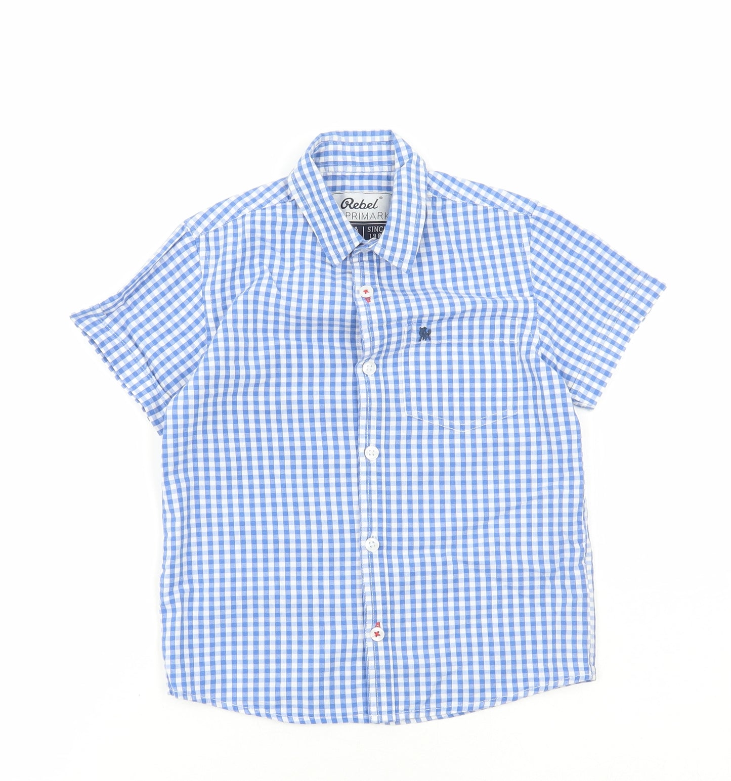 Primark Boys Blue Plaid Cotton Basic Dress Shirt Size 5-6 Years Collared Button