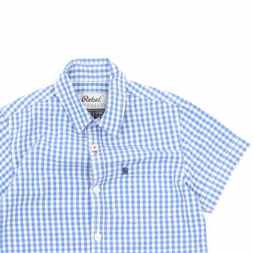 Primark Boys Blue Plaid Cotton Basic Dress Shirt Size 5-6 Years Collared Button