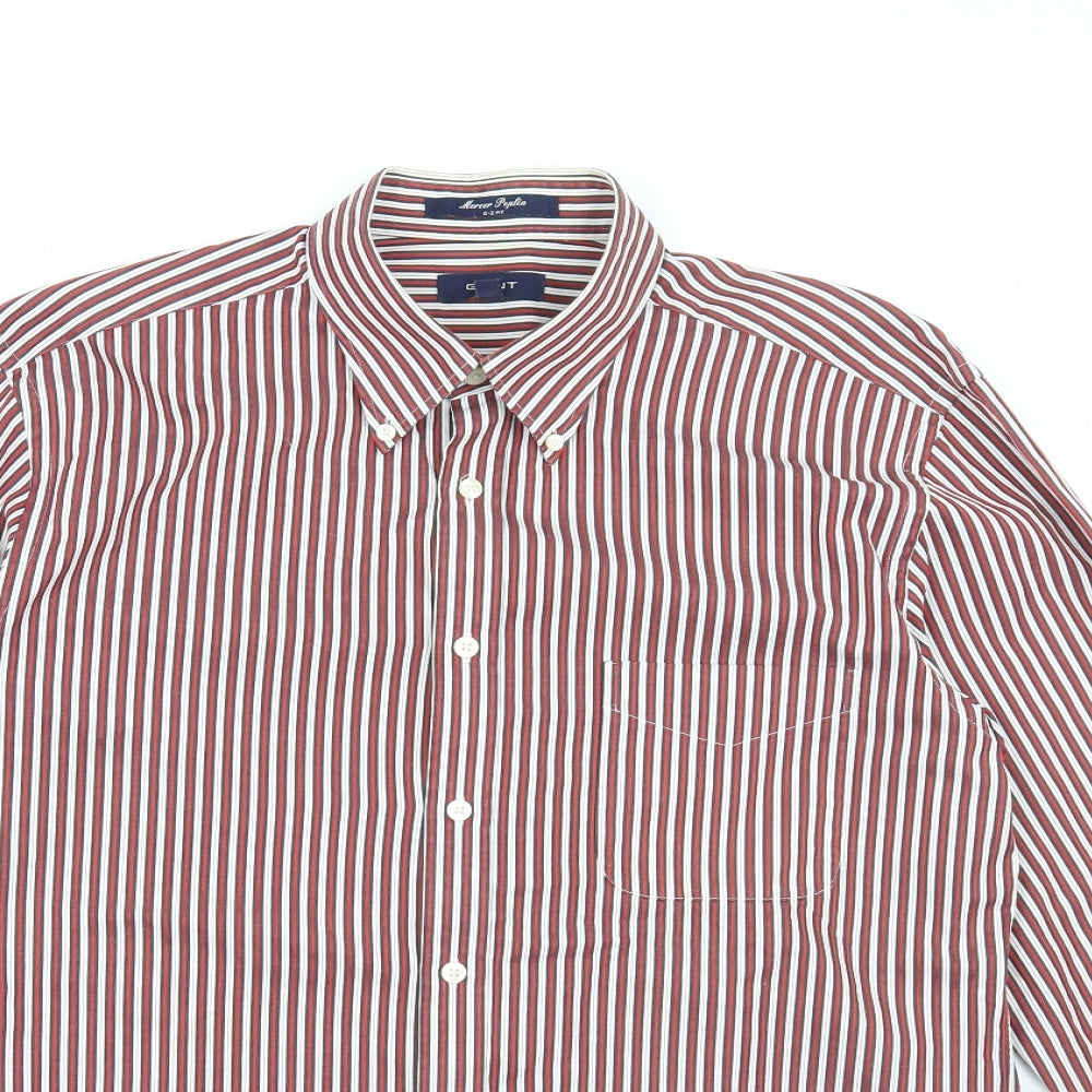 GANT Mens Red Striped Cotton Button-Up Size L Collared Button